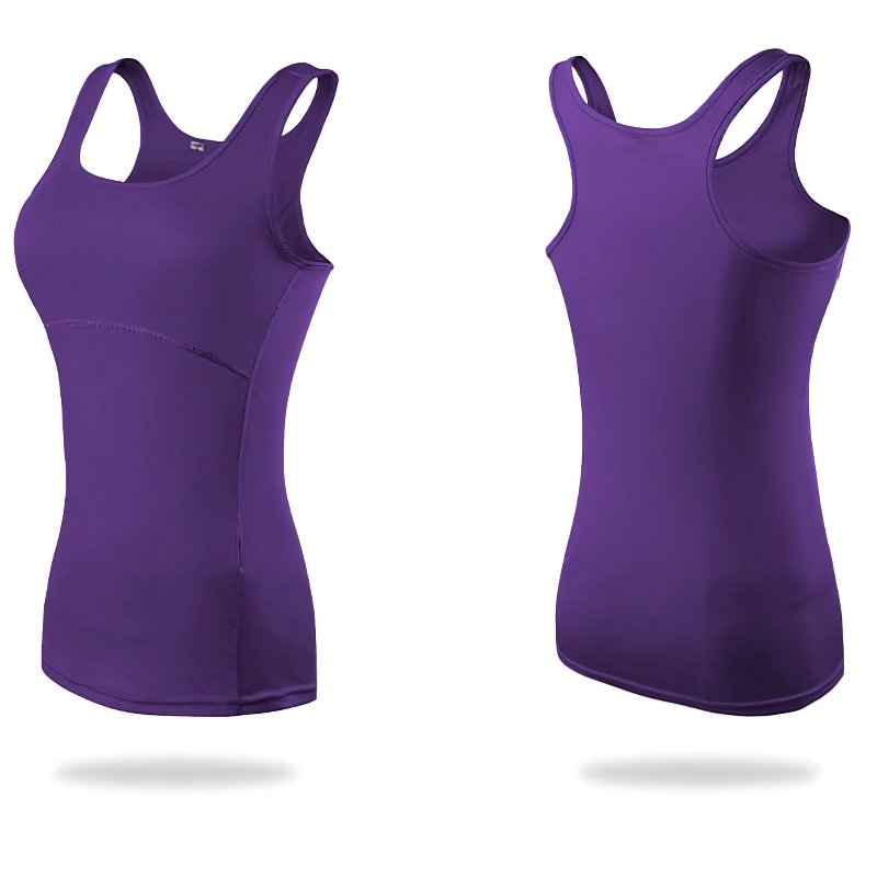 Purple slim tank top for women, ideal for yoga and gym, featuring breathable, quick-dry fabric.